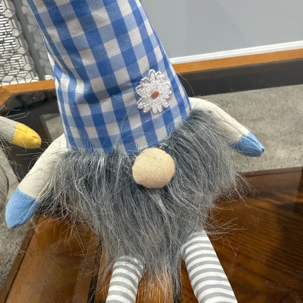 Yellow and Blue Home Spring Plush 16” Weighted MINI Gnome Flower/plaid - Picture 5 of 11